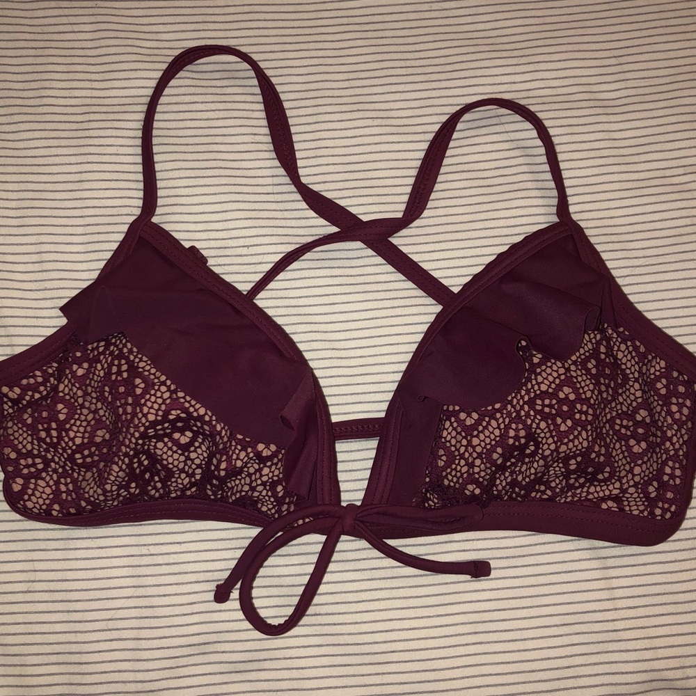 Burgundy purple ruffle lace bikini top